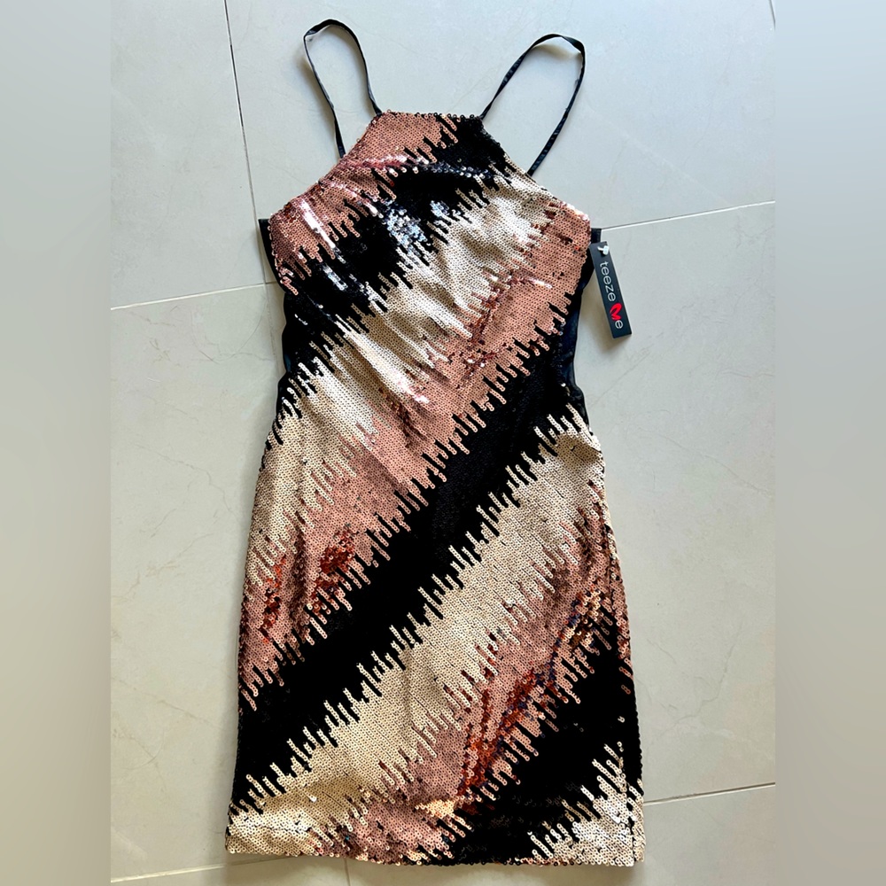 NWT Black and Copper Sequin Dress-Size 5/6